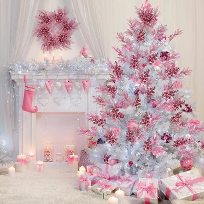 5/10 Stück rosa Glitzer künstliche Beeren Stielstrauß Kiefer Weihnachtsdekoration Picks für Weihnachtsbaumschmuck DIY Kranz Girlande