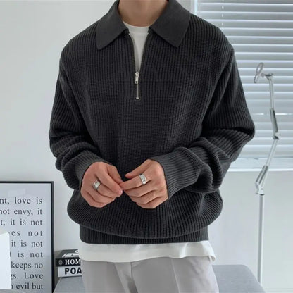 Winter Lapel Sweater Men Warm Fashion Casual Knit Pullover Men Korean Loose Zipper Long Sleeve Sweater Mens Jumper Clothes