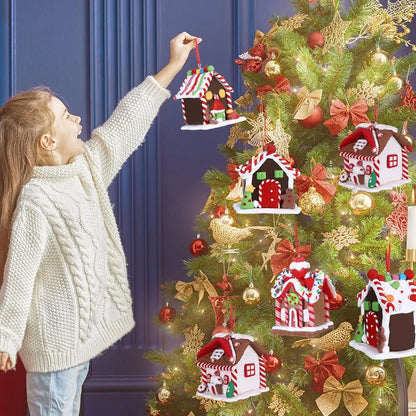 5 Stück Haus-Ornamente Set – Lebkuchenhaus Weihnachtsbaum Ornament mit Aufhängeband – Festliche Urlaub Weihnachtsdekoration