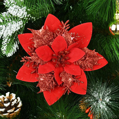 5/10 stücke Künstliche Weihnachten Baum Blume Glitter Dekoration Weihnachten Baum Ornamente Frohe Weihnachten Dekor Für Frohes Neues Jahr Navidad