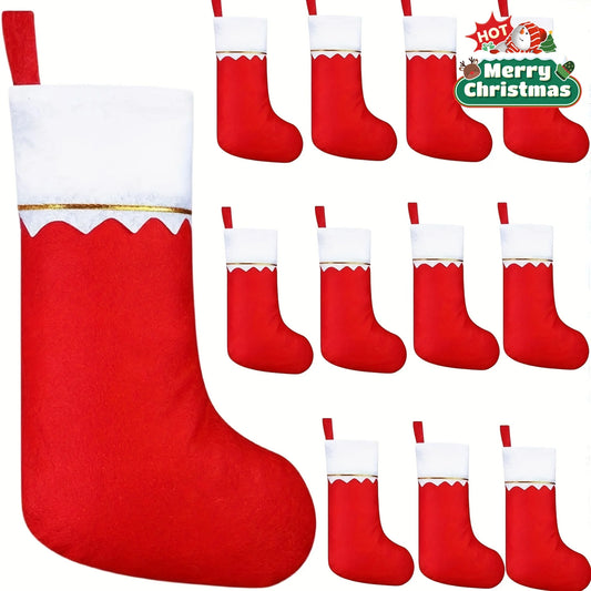 12 Stück Weihnachtsstrümpfe – Festliche rote Socken mit Weihnachtsmann- & Rentier-Design, Weihnachtsdeko für Zuhause & Geschenke