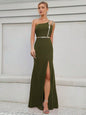 Mgiacy Sequin ribbon slit backless elegant evening gown Ball dress Party dress Bridesmaid dress