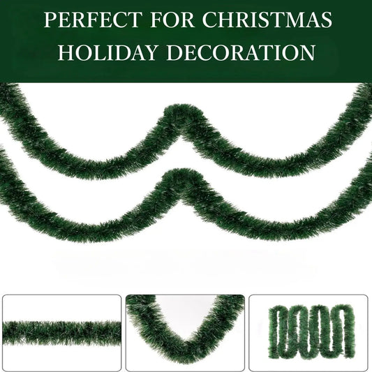 Sggvecsy 49,2 Fuß Weihnachts-Lametta-Girlande, grün-weiß, metallisch, Twist-Girlande, Weihnachtsbaumschmuck und Deckenbehang, PVC-Dekoration