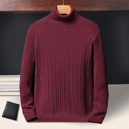 New Men's Turtleneck Sweaters Autumn Knitted Striped Streetwear Warm Long Sleeved Pullover Solid Color Basic Style Casual Tops