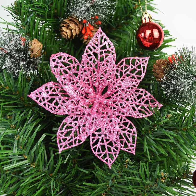 5/10 stücke Künstliche Weihnachten Baum Blume Glitter Dekoration Weihnachten Baum Ornamente Frohe Weihnachten Dekor Für Frohes Neues Jahr Navidad