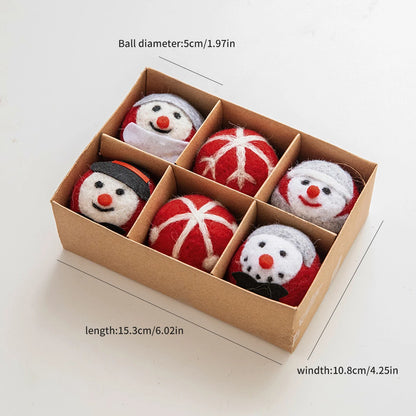 6 Weihnachtsdekorationen – Filzkugeln, kleine hängende Weihnachtsschneeflocken, Schneemann-Girlande, Weihnachtsbaumschmuck & Weihnachtsgeschenke