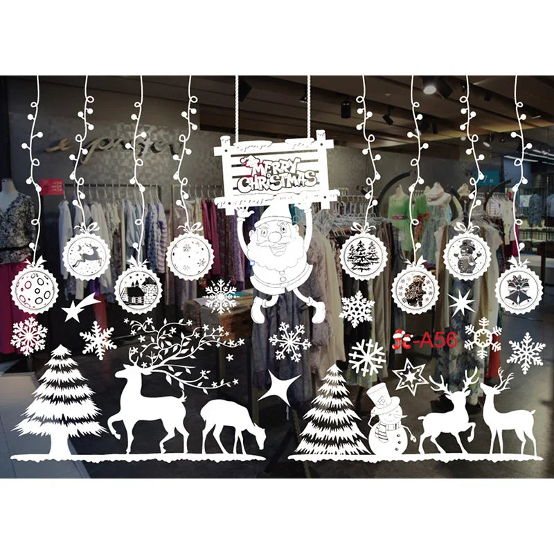 Weihnachtliche Schneeflocken Fensteraufkleber – Rentier & Weihnachtsmann | Elektrostatische Deko für Fenster | Weihnachts- & Neujahrsdeko