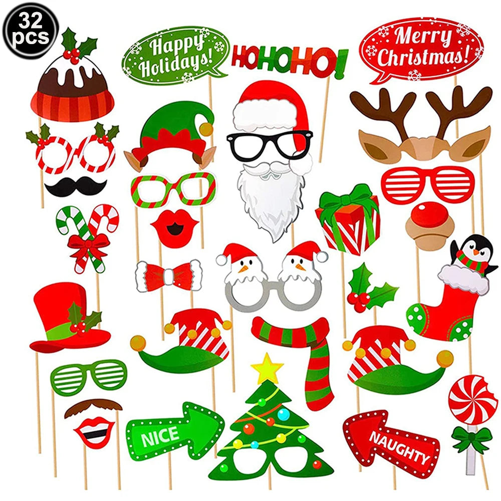 Weihnachten Party Foto-Booth Requisiten Rahmen – Lustige Papierbrillen & Party-Deko für Kinder und Erwachsene