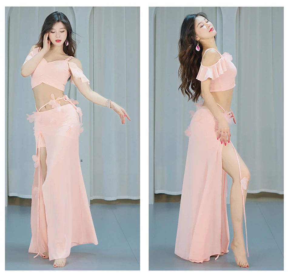 Belly Dance Performance Suit for Women Top + Skirt 2 Pcs Set Sexy Sequins Performance Costume Dance Wear Outfit Dancing Suit