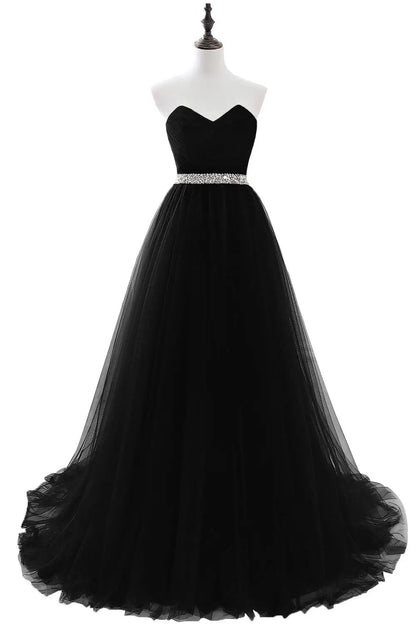 Misshow Elegant Sweetheart Ball Gown Tulle Prom Dress Vintage Style Off Shoulder Chic Evening Party Dresses with Sequin Belt