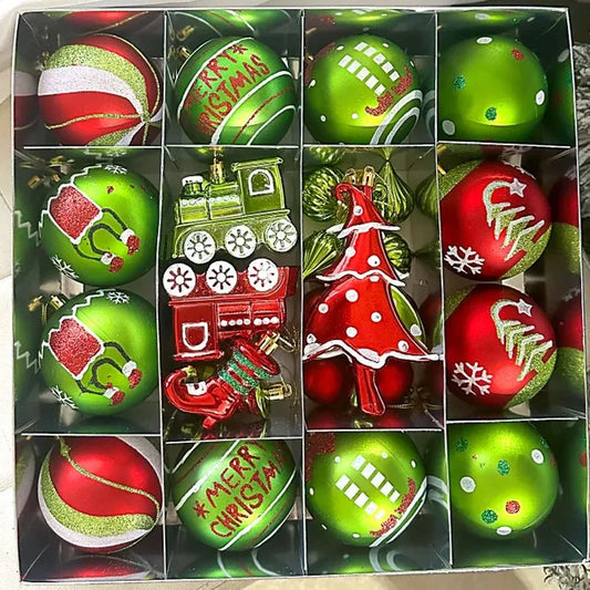 Grün bemalte Weihnachtskugeldekorationen, grünes Monster, Weihnachtsbaumschmuck, grün bemalte Weihnachtskugel-Set, Weihnachtsdekoration für Zuhause