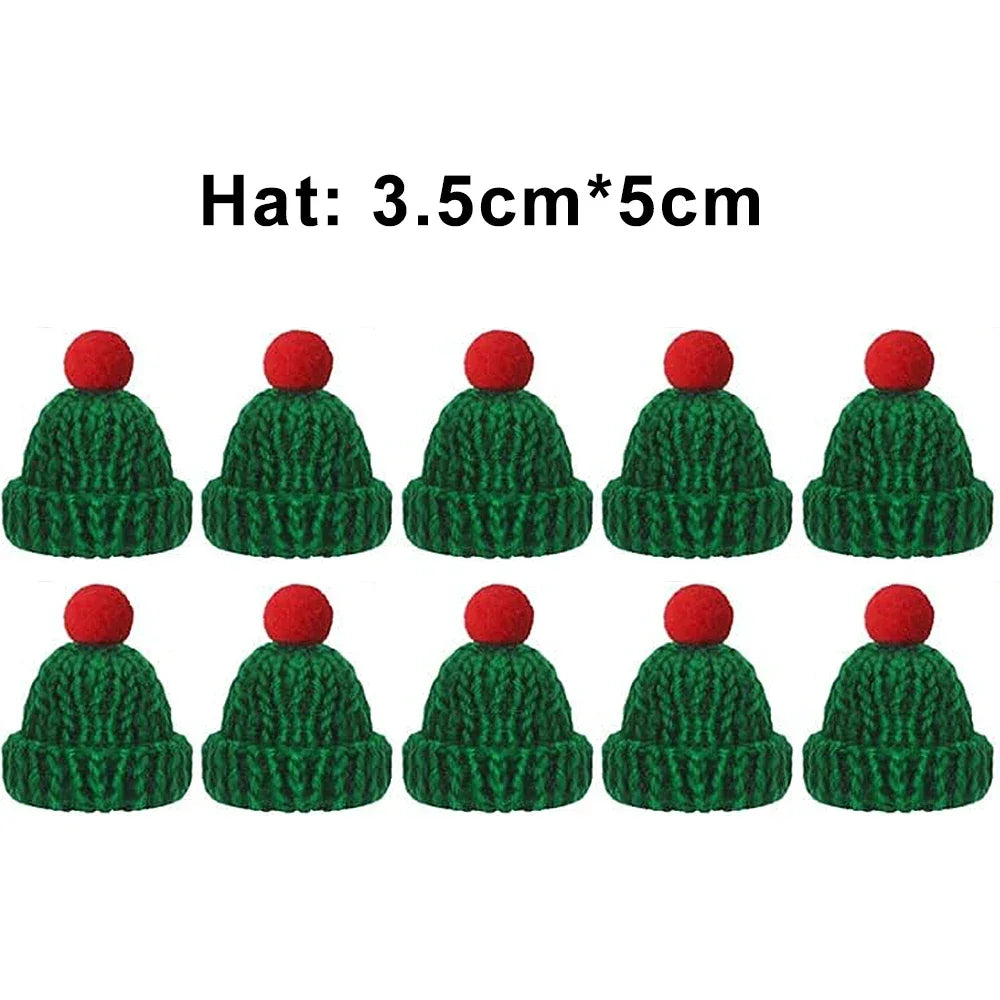 Mini Weihnachtsmütze und Schal Set – kleines Strick-Weihnachtskostüm für Katzen, Kaninchen, Puppen, Flaschenverschluss, DIY, Partydeko