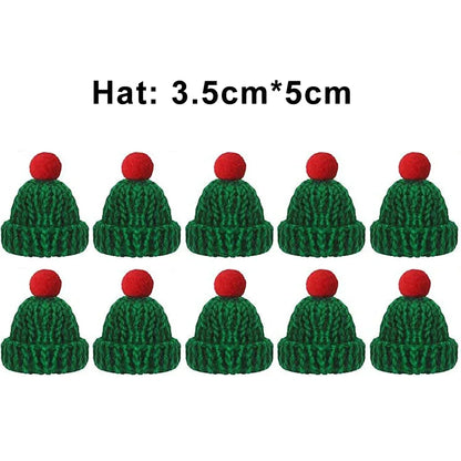 Mini Weihnachtsmütze und Schal Set – kleines Strick-Weihnachtskostüm für Katzen, Kaninchen, Puppen, Flaschenverschluss, DIY, Partydeko