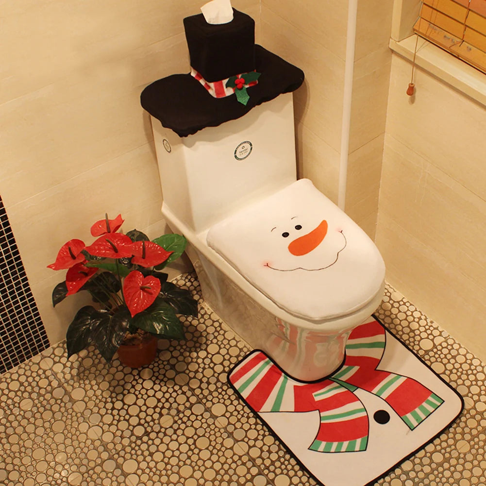 Niedliche Weihnachts-Toilettensitzbezüge, kreativer Weihnachtsmann, Badezimmermatte, Weihnachtszubehör für Zuhause, Neujahr, Navidad, Geschenk, Dekoration
