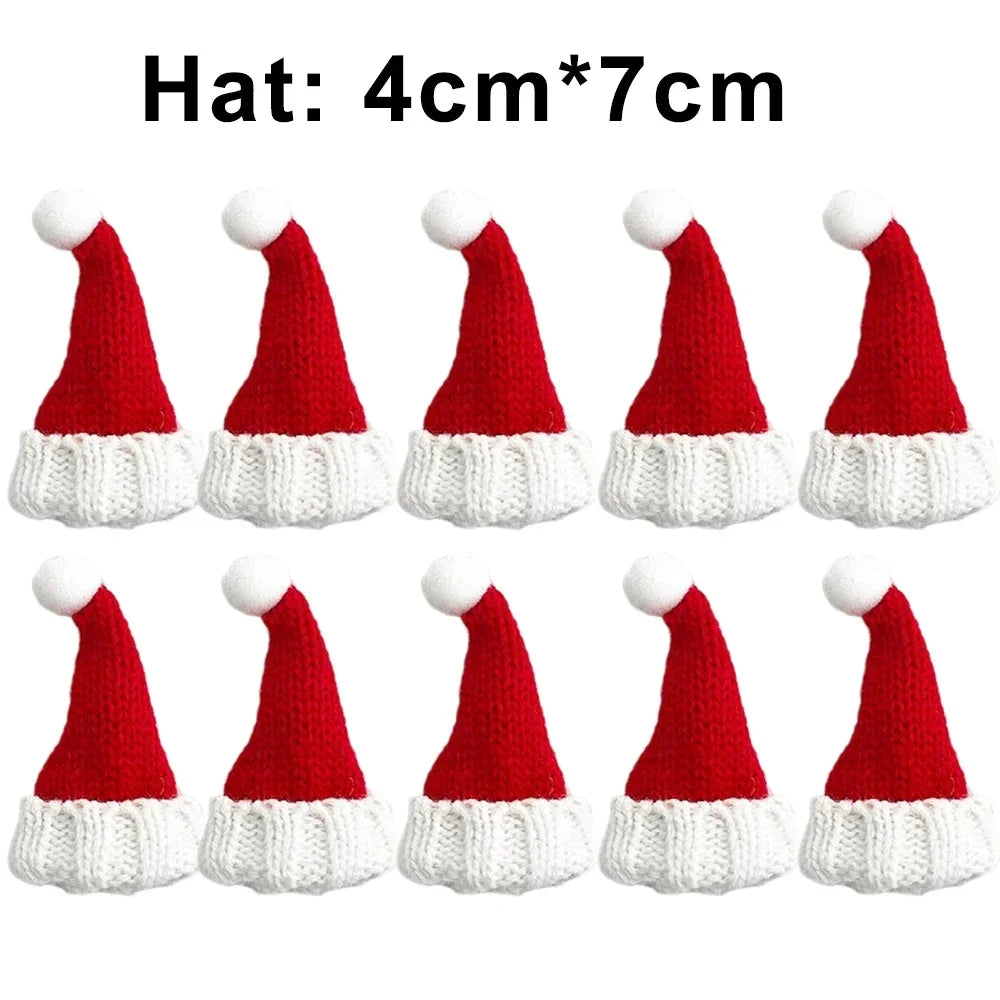 Mini Weihnachtsmütze und Schal Set – kleines Strick-Weihnachtskostüm für Katzen, Kaninchen, Puppen, Flaschenverschluss, DIY, Partydeko