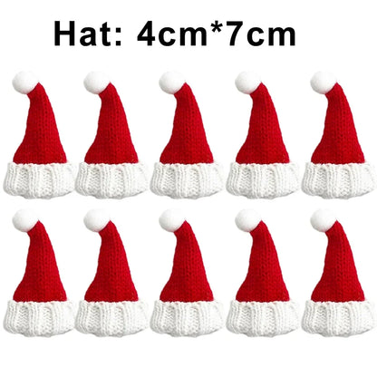 Mini Weihnachtsmütze und Schal Set – kleines Strick-Weihnachtskostüm für Katzen, Kaninchen, Puppen, Flaschenverschluss, DIY, Partydeko