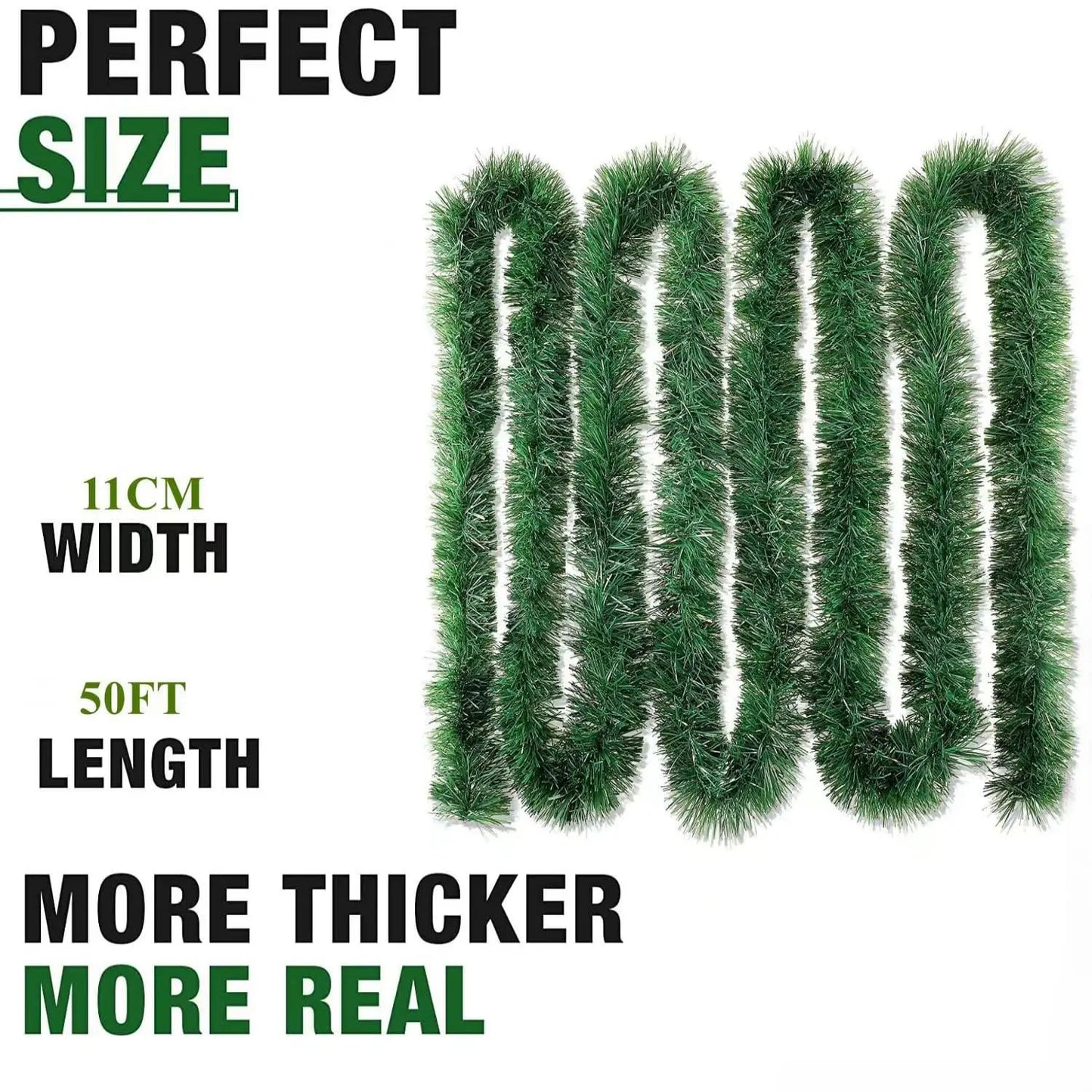 Sggvecsy 49,2 Fuß Weihnachts-Lametta-Girlande, grün-weiß, metallisch, Twist-Girlande, Weihnachtsbaumschmuck und Deckenbehang, PVC-Dekoration