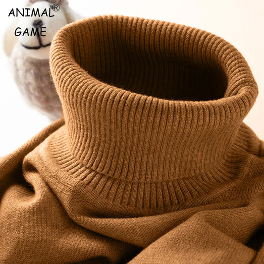 Mens Turtleneck Sweater Slim Fit Knitted Casual Pullover Lightweight Ribbed Long Sleeve Sweaters Autumn Solid Color Streetwear