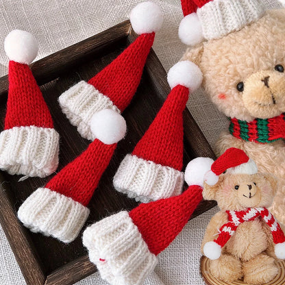 Mini Weihnachtsmütze und Schal Set – kleines Strick-Weihnachtskostüm für Katzen, Kaninchen, Puppen, Flaschenverschluss, DIY, Partydeko