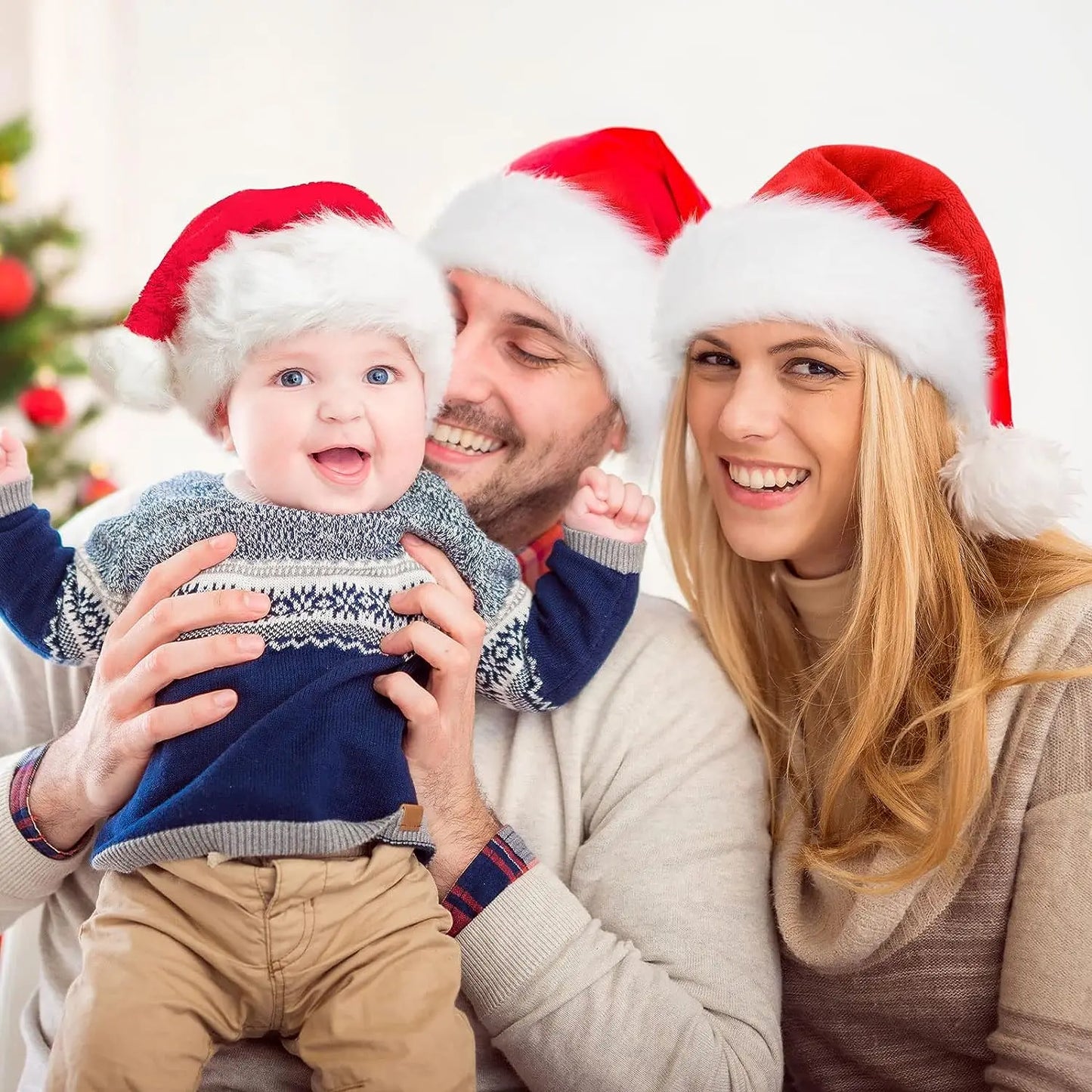 6/1 Stück verdickte Plüsch-Weihnachtsmütze, Urlaub, rote Hüte für Erwachsene, Kinder, Unisex, Weihnachtsmütze, Weihnachten, Neujahr, Party, Dekoration, Lieferungen