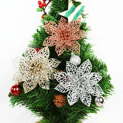 5/10 stücke Künstliche Weihnachten Baum Blume Glitter Dekoration Weihnachten Baum Ornamente Frohe Weihnachten Dekor Für Frohes Neues Jahr Navidad
