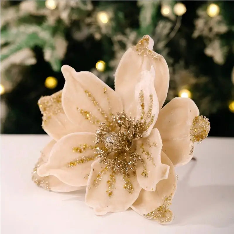 Künstliche Glitzer-Weihnachtsdekoration – Blumen für Weihnachtsbaumschmuck – Gefälschte Blumen – Neujahrs- & Partydekoration – Heimdekoration Weihnachten