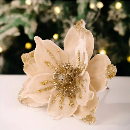 Künstliche Glitzer-Weihnachtsdekoration – Blumen für Weihnachtsbaumschmuck – Gefälschte Blumen – Neujahrs- & Partydekoration – Heimdekoration Weihnachten