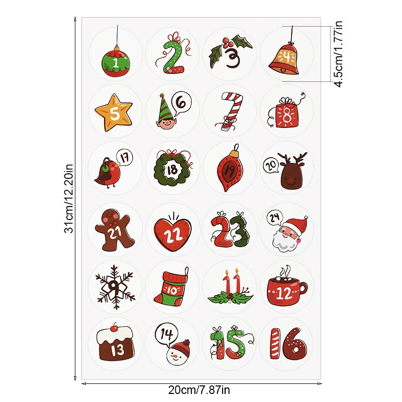1/3/5 Blatt Weihnachten Adventskalender Aufkleber – Weihnachtscountdown Geschenkverpackung Etiketten, Frohe Weihnachten Party Dekoration, Neujahr