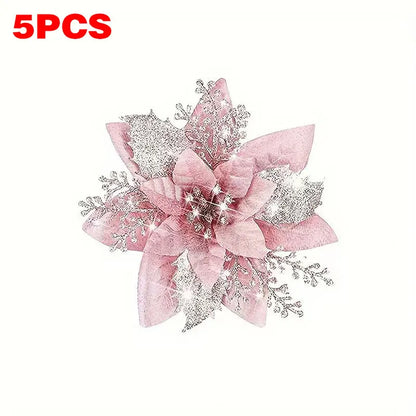 Künstliche Glitzer-Weihnachtsdekoration – Blumen für Weihnachtsbaumschmuck – Gefälschte Blumen – Neujahrs- & Partydekoration – Heimdekoration Weihnachten