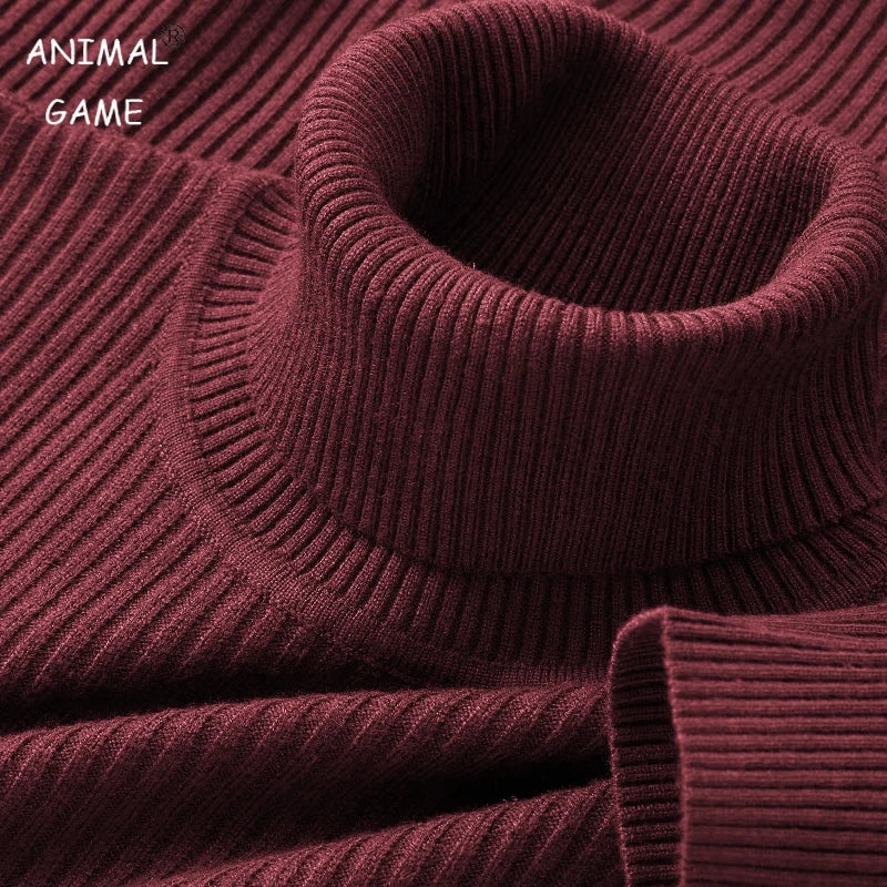 Autumn Men's Long Sleeved Turtleneck Sweater Stripes Knitted Heavyweight Sweaters Winter Outdoor Solid Color Daily Warm Coats