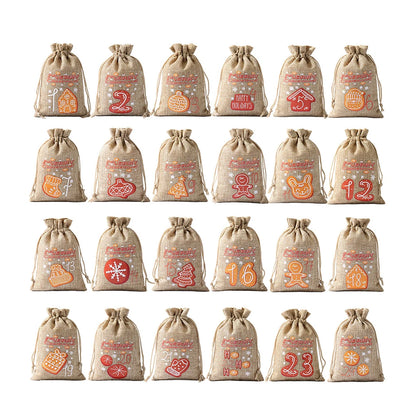 Weihnachts-Adventskalender-Taschen, 24-Tage-Countdown-Set, Süßigkeitentaschen mit Kordelzug, Geschenktüten zum Aufhängen für Party und Heimdekoration