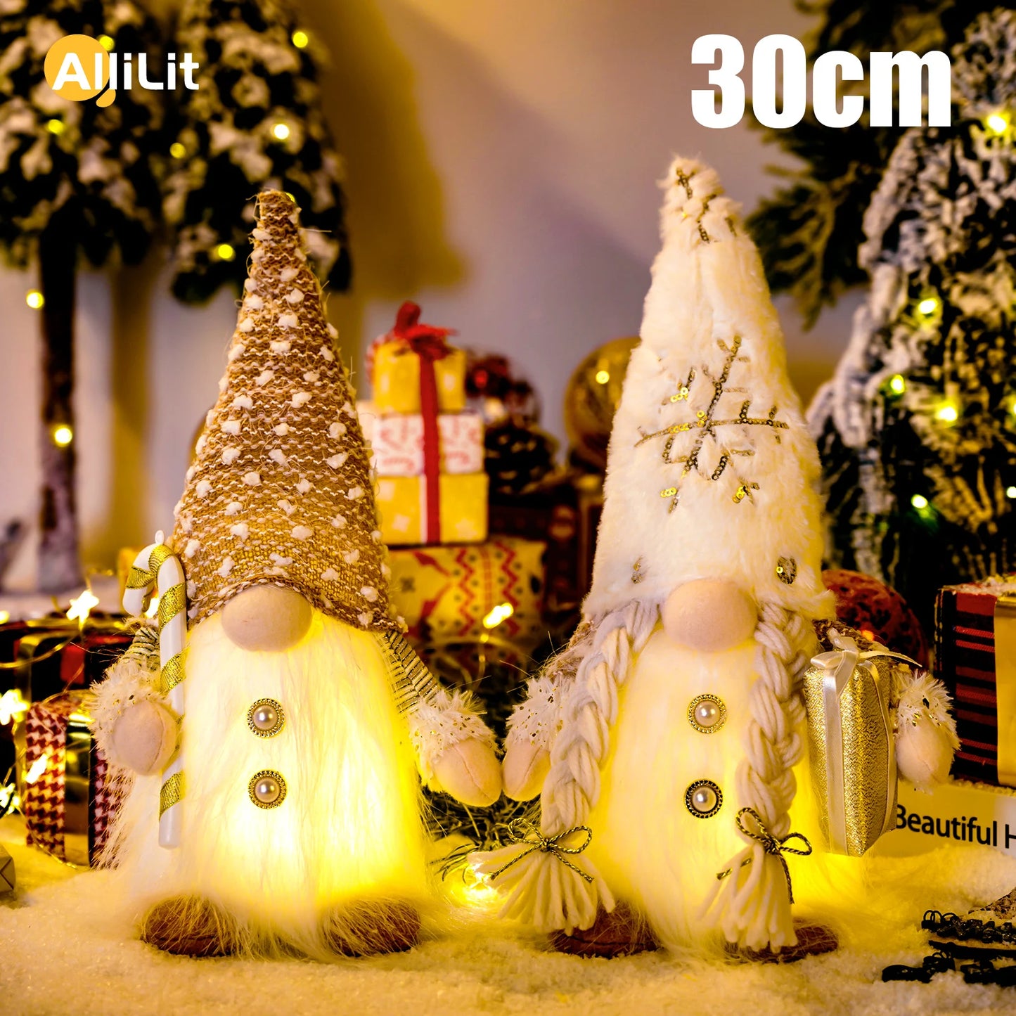 Leuchtender Weihnachtswichtel 30 cm – LED Faceless Gnome Deko für Weihnachten & Neujahr, Baumdekoration, Geschenkidee 2025