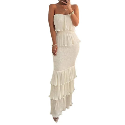Fashion Summer Womens Dresses 2023 New Tube Top Pleated Ruffled Dress for Women