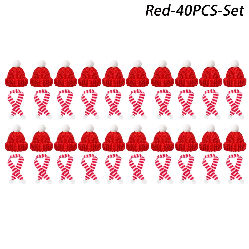Mini-Weihnachtsmütze & Mini-Schal – Rot/Grün – Festliche Deko zum Aufhängen, für DIY, Lutscherflaschen, Fingerhüte & Weihnachtsfeiern