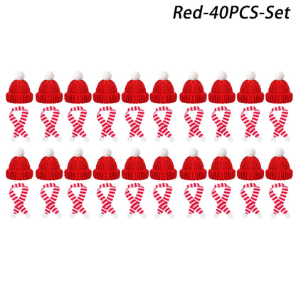 Mini-Weihnachtsmütze & Mini-Schal – Rot/Grün – Festliche Deko zum Aufhängen, für DIY, Lutscherflaschen, Fingerhüte & Weihnachtsfeiern