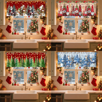 Weihnachtsvorhang Volant Weihnachtsstange Tasche Fensterbehandlung für Wohnzimmer Küche Schlafzimmer Weihnachtsdekorationen für Zuhause 2025