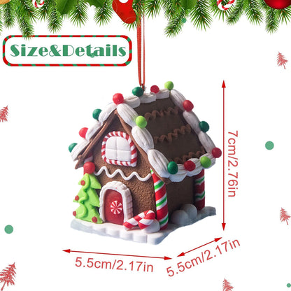 5 Stück Haus-Ornamente Set – Lebkuchenhaus Weihnachtsbaum Ornament mit Aufhängeband – Festliche Urlaub Weihnachtsdekoration