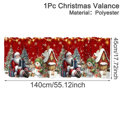 Weihnachtsvorhang Volant Weihnachtsstange Tasche Fensterbehandlung für Wohnzimmer Küche Schlafzimmer Weihnachtsdekorationen für Zuhause 2025