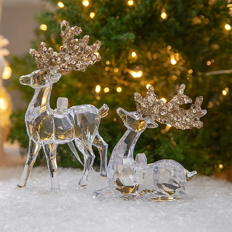 Funkelnder Acryl-Weihnachtsbaumschmuck, glänzende Weihnachtsanhänger, Schlüsselanhänger, Auto-Ornamente, Elch- und Stern-Motive, Navidad Geschenke