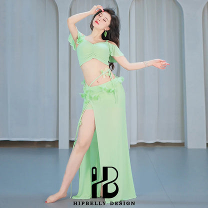 Belly Dance Performance Suit for Women Top + Skirt 2 Pcs Set Sexy Sequins Performance Costume Dance Wear Outfit Dancing Suit