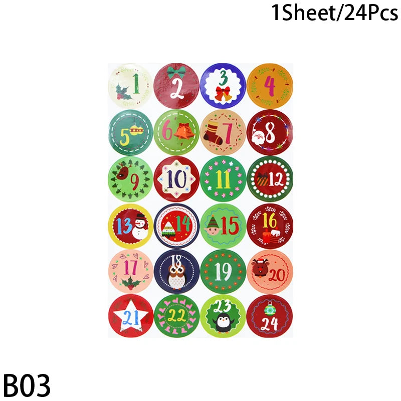 1/3/5 Blatt Weihnachten Adventskalender Aufkleber – Weihnachtscountdown Geschenkverpackung Etiketten, Frohe Weihnachten Party Dekoration, Neujahr