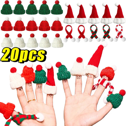 Mini Weihnachtsmütze und Schal Set – kleines Strick-Weihnachtskostüm für Katzen, Kaninchen, Puppen, Flaschenverschluss, DIY, Partydeko