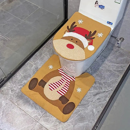 Weihnachten Wc Abdeckung Badezimmer Dekoration Badematte Anti Slip Wc Teppich Deckel Tissue Abdeckung Weihnachten Dekoration Für Zuhause 2024
