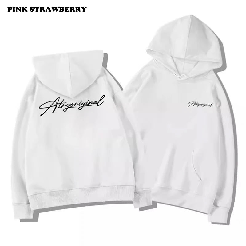 White Gray Letter Print Hooded Hoodie Men Women Autumn Winter 2025 New Fashion Loose Casual Y2K Tops Men Cotton Warm Sweatshirt
