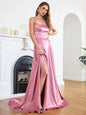 Wedding Prom Party Gowns Sleeveless A-line Long Satin Simple Spaghetti Straps Sexy Slit Vestidos Evening Dresses For Women