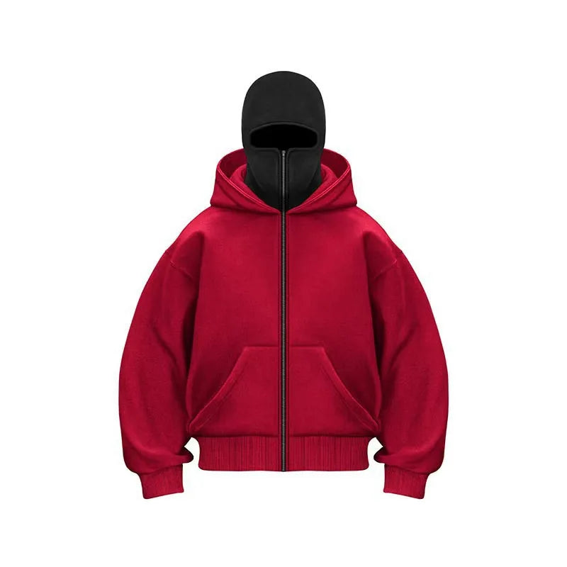 Men and women Y2K Gothic Harajuku winter new item double hooded sweatshirt men's hooded mask zipper sportswear