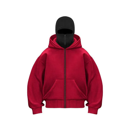 Men and women Y2K Gothic Harajuku winter new item double hooded sweatshirt men's hooded mask zipper sportswear