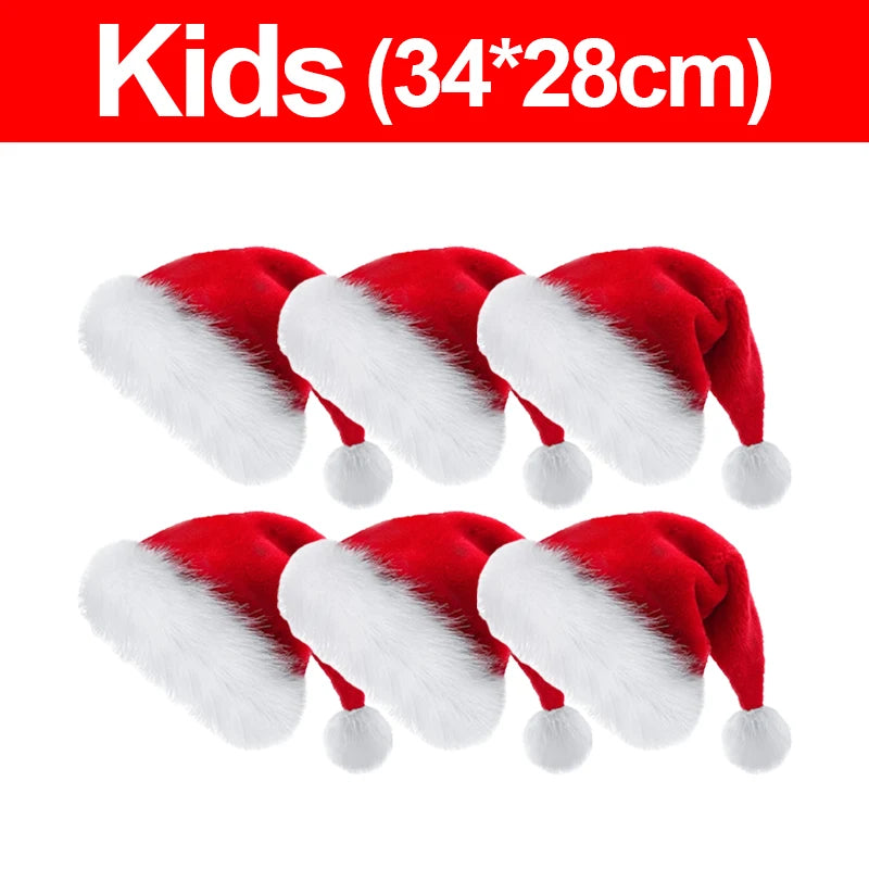 6/1 Stück verdickte Plüsch-Weihnachtsmütze, Urlaub, rote Hüte für Erwachsene, Kinder, Unisex, Weihnachtsmütze, Weihnachten, Neujahr, Party, Dekoration, Lieferungen