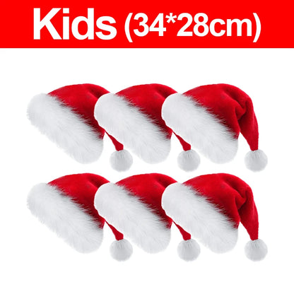 6/1 Stück verdickte Plüsch-Weihnachtsmütze, Urlaub, rote Hüte für Erwachsene, Kinder, Unisex, Weihnachtsmütze, Weihnachten, Neujahr, Party, Dekoration, Lieferungen