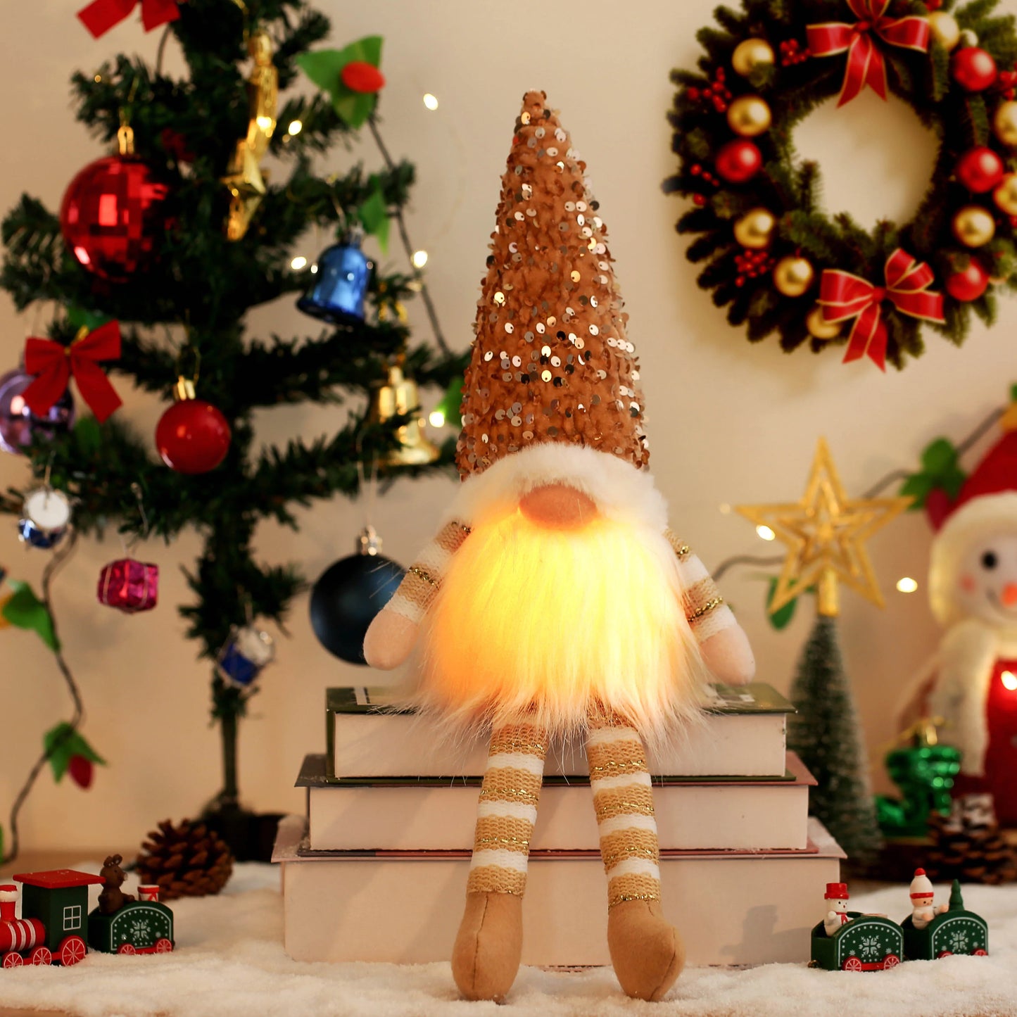 Leuchtender Weihnachtswichtel 30 cm – LED Faceless Gnome Deko für Weihnachten & Neujahr, Baumdekoration, Geschenkidee 2025